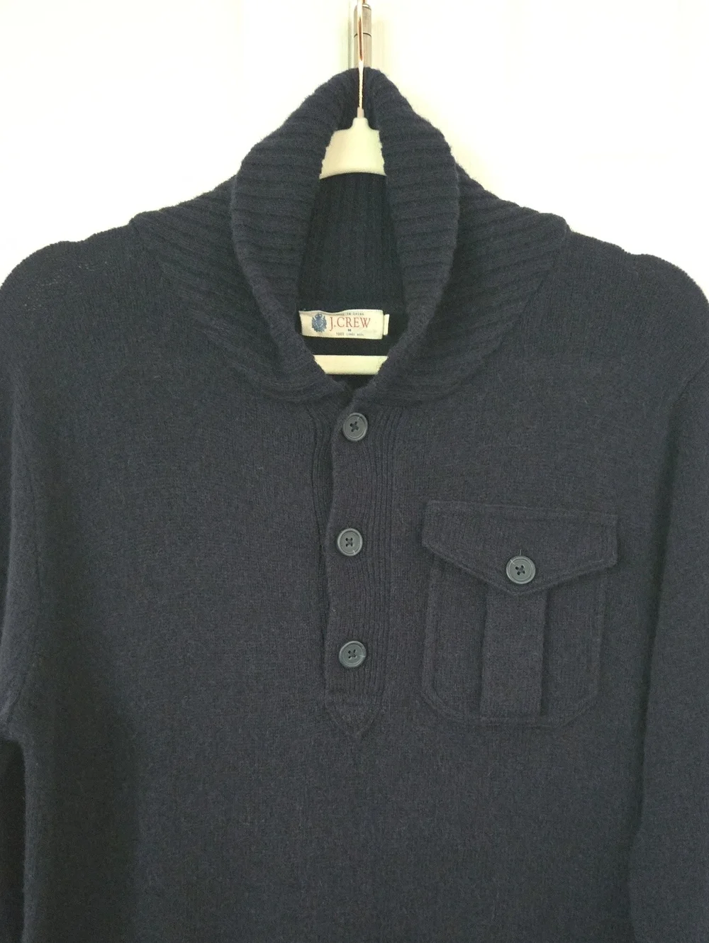 J. Crew Men’s Lambswool Shawl Collar Knit Sweater Navy Size Small NWOT